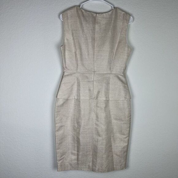AG Phillips Dress 10 Sheath Metallic Cream Silk Work Career Cocktail Peplum​​​ - Picture 2 of 6
